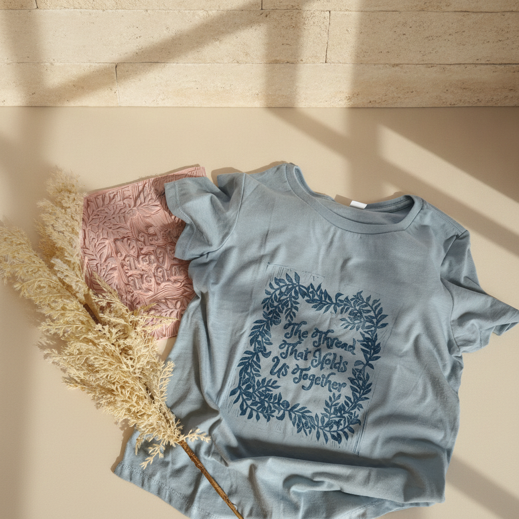 Hand Block Printed Graphic Tee — The Thread That Holds Us Together – Organic Cotton Blend Tee