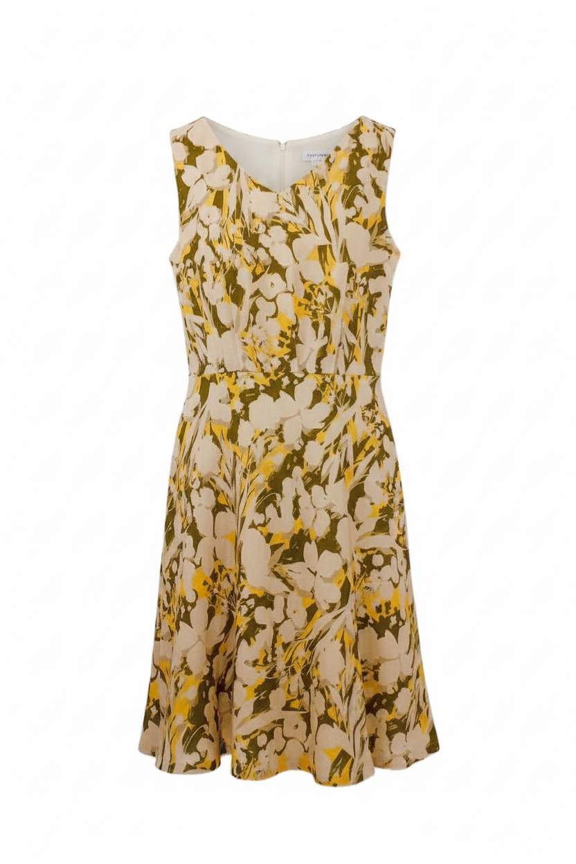 Elegant floral jacquard sleeveless dress - front view
