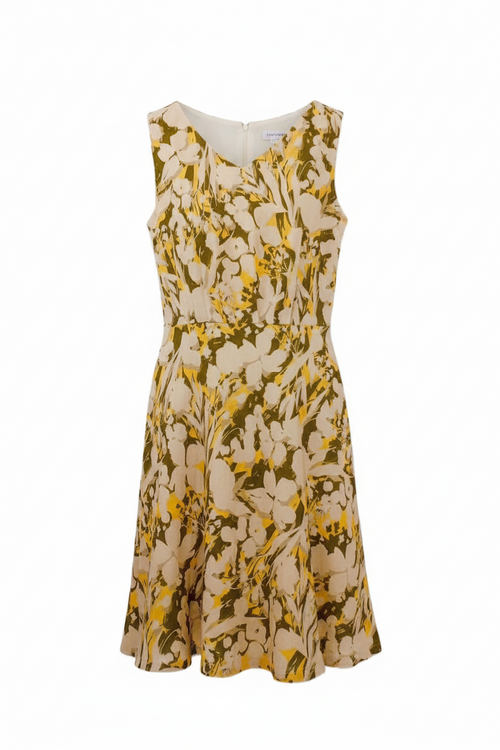 Elegant floral jacquard sleeveless dress - front view