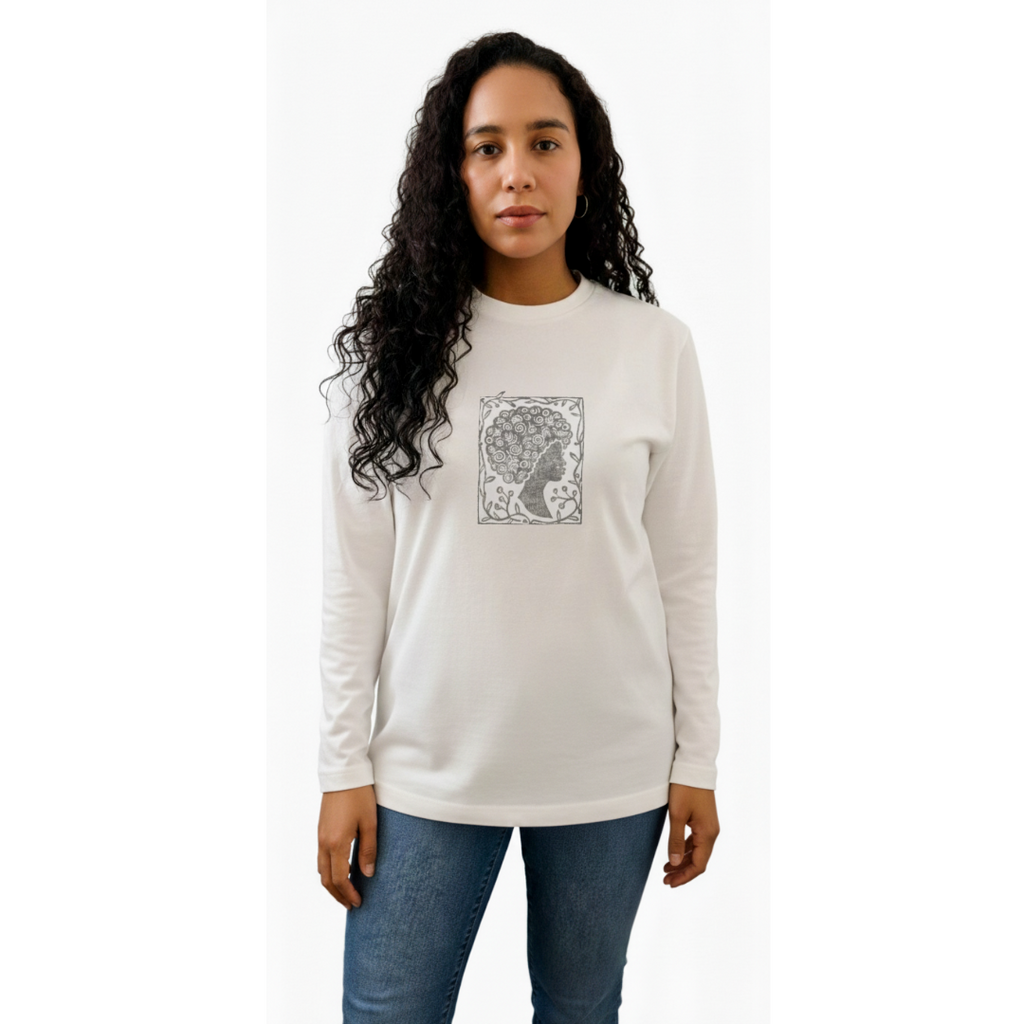 The Rooted Bloom: Hand Printed Organic Cotton Long Sleeve Sweater