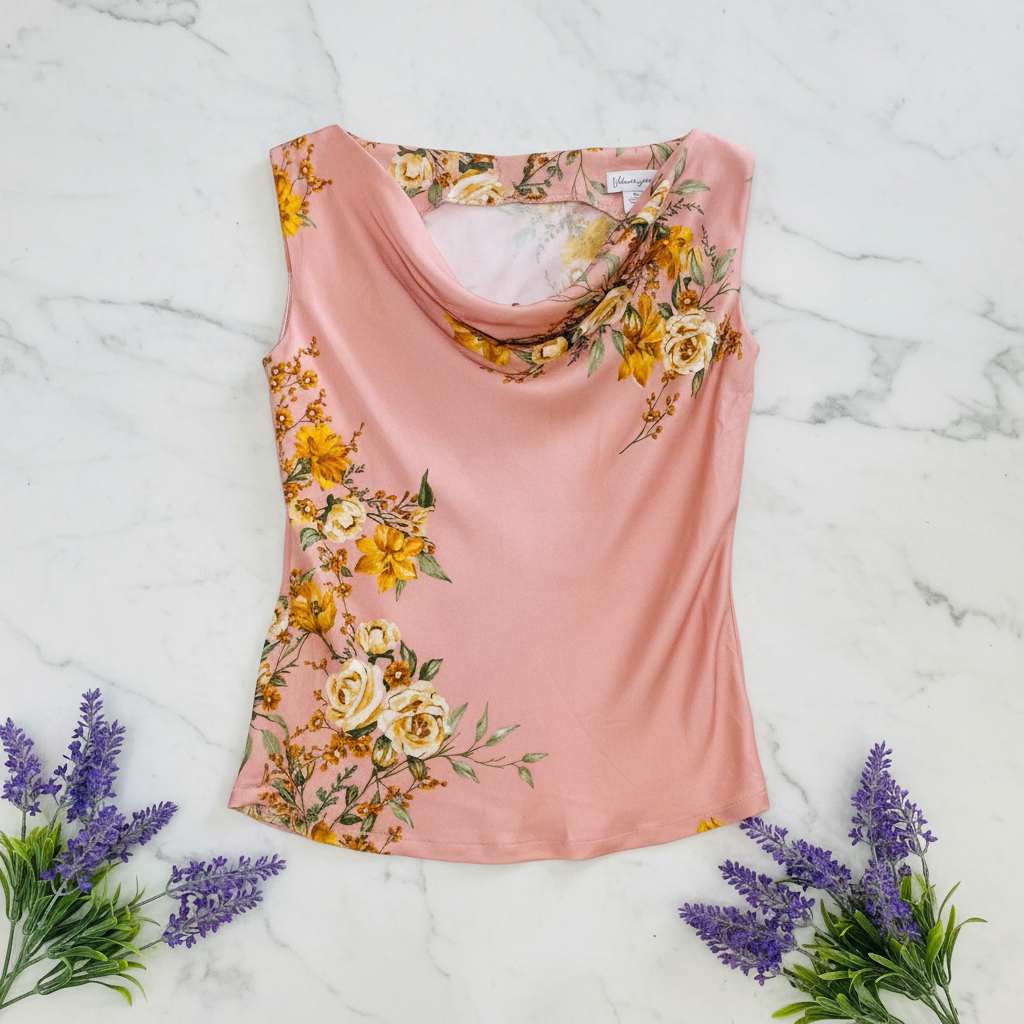 Moodwear Studio Ethereal Rose Cowl Neck Blouse - Sustainable Sleeveless Top
