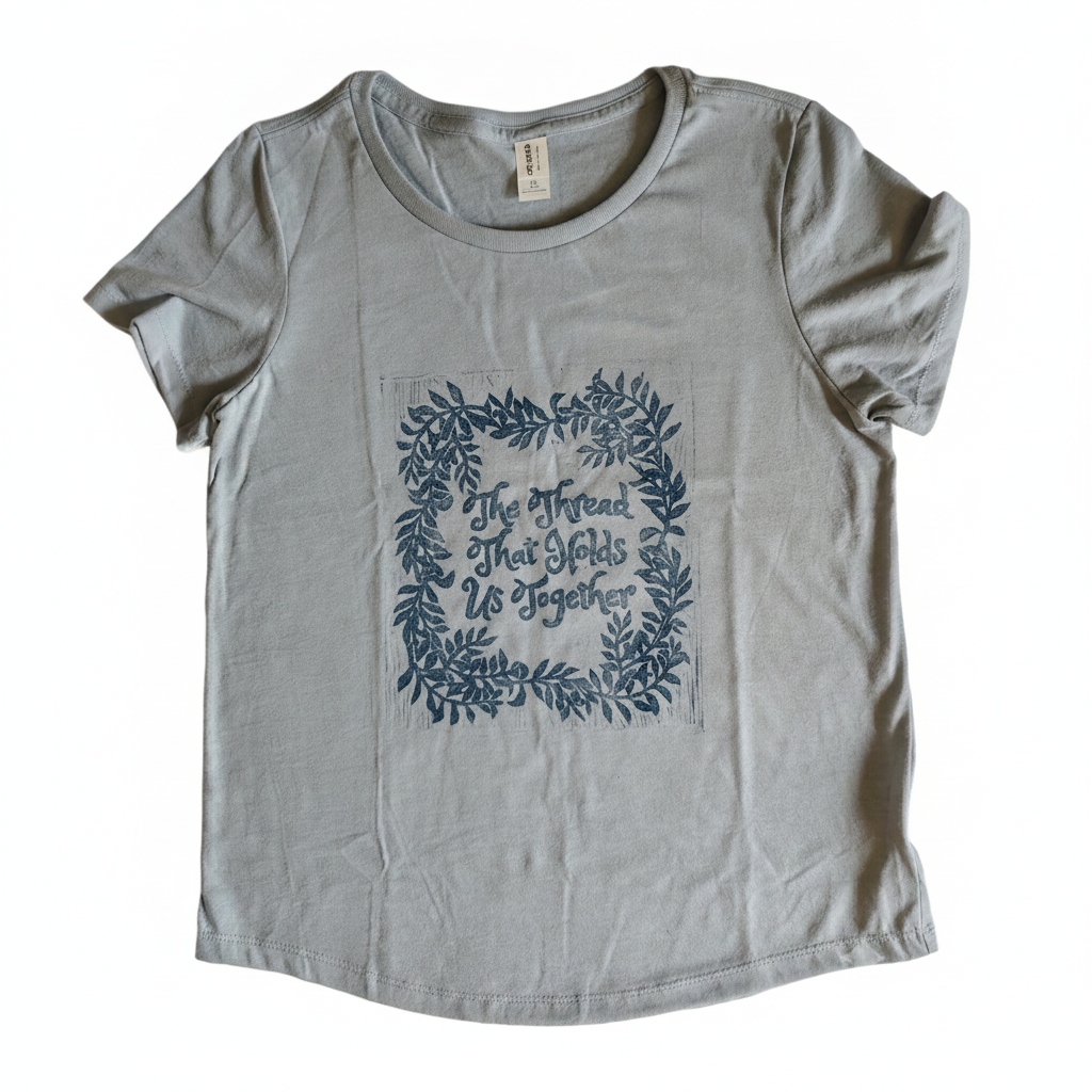 Hand Block Printed Graphic Tee — The Thread That Holds Us Together – Organic Cotton Blend Tee